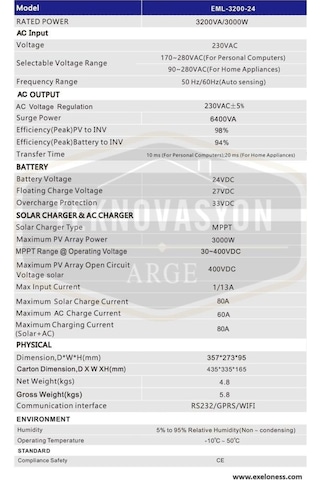 Exelon 3000w 24v Mppt 80a Akıllı İnvertör