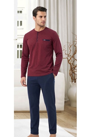 Erse Uzun Kol Pamuklu Süprem Penye Erkek Pijama Takımı - 9007514213576 Bordo