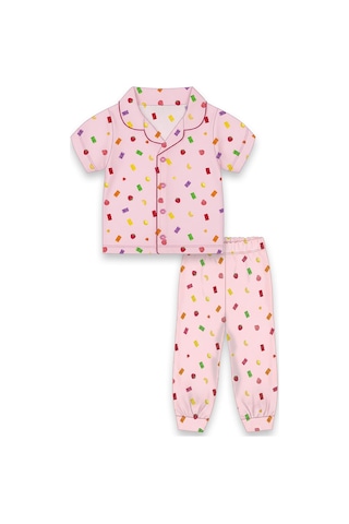 Harıbo Haribo Lisanslı Gömlek Yaka Kısa Kollu Desenli Pijama Takımı Pembe