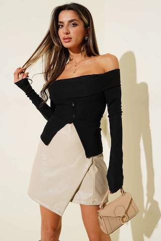 Madonna Yaka Düğmeli Bluz Siyah T4329 Siyah