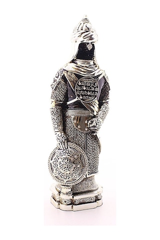 3 Boyut Büyük Boy 32 Cm Zırhlı Cevşen Ayetli Asker Gümüş Biblo Polyester Üzerine Metal Kaplama Biblo