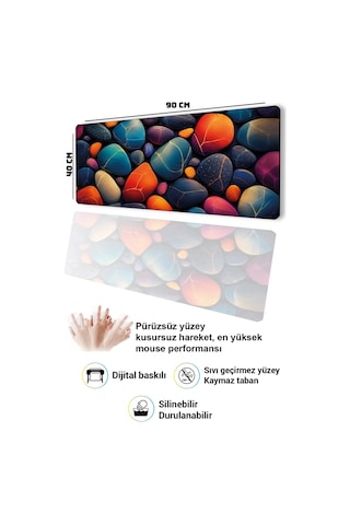 Sonictouch Klavye Mousepad 40x90cm Dikişsiz Pürüzsüz Sıvı Geçirmez Kaymaz Taban Kintsugi Çakılları
