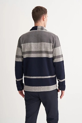 Cazador Hazır Örme Çizgili Vintage Yün Karışımlı Regular Fit Fermuarlı Sweat Hırka Gri