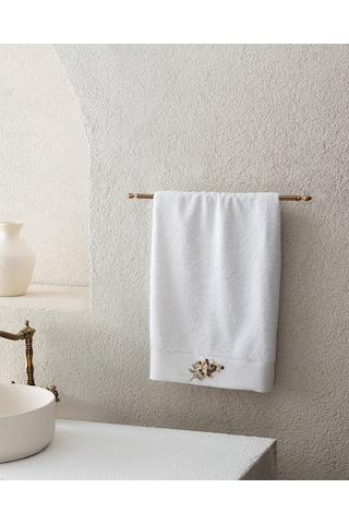 Felicity Nakışlı %100 Pamuk Yüz Havlusu - Beyaz/haki - 50x76 Cm 8684427212523 Çok Renkli