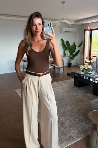 Açelyaokcu Premium Kalderon Wide Leg Dokuma Pantolon Taş