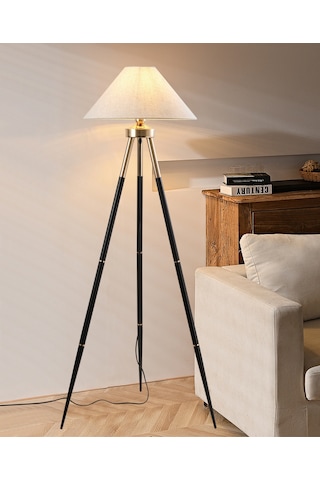 Cosby Siyah-gold Kaplamalı Tripod Metal 3 Ayaklı Lambader Krem