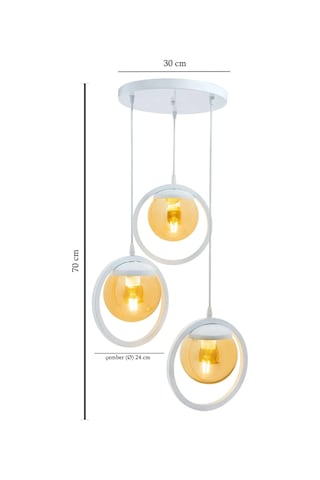 Halka 3 Lu Tepsi Glop Bal Rengi Camlı Beyaz Avize. Salon, Mutfak, Beyaz