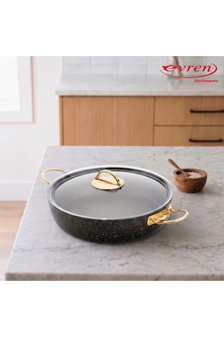 20 Cm Goldstone Ezme Seri Granit Basık Tencere, Non-stick Pilav Karnıyarık Tenceresi 1,7 Lt Çelik Kulp 30 Cm