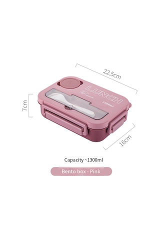 Xurunkeji Taşınabilir Izgara Bölmeli Öğle Yemeği Kutusu Öğrenci Ofisi Çatal Ve Kaşıklı Bento Kutusu Mikrodalga Gıda Saklama Kabı B Pembe