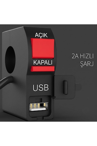 Motosiklet & Scooter Çift Fonksiyonlu Açma/kapama Anahtarı + 5v 2a Hızlı Usb Şarj Soketi
