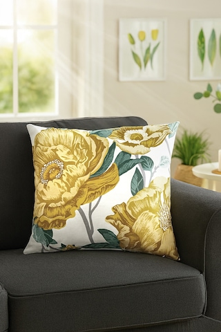 Duck Çiçekli Kırlent Kılıfı Sarı Yeşil 40x40 Sarı-Yeşil