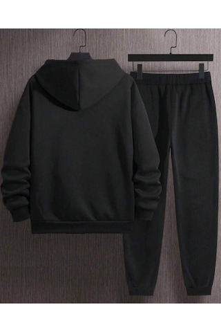 Beast Mode Eşofman Takımı Sweatshirt Jogger - Siyah Baskılı Oversize Şardonlu Kapüşonlu Siyah