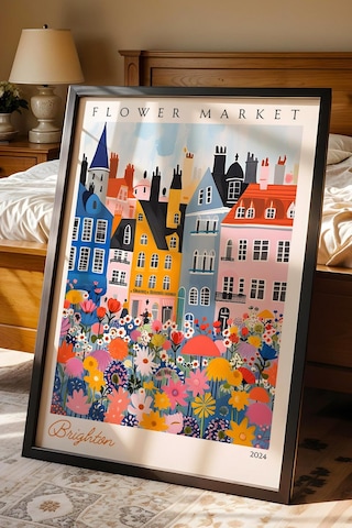 Brighton İngiltere Çerçeveli Tablo Seyahat Severlere Salon Ve Ofis İçin Estetik Duvar Dekoru Travel Flower Market