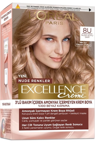 L'Oréal Paris L'Oréal Paris Excellence Creme Nude Renkler Saç Boyası – 8U Nude Koyu Sarı 8U Nude Koyu Sarı