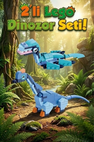 2'li Dinozor Lego Uyumlu Blok Seti - Mosasaurus & Brontosaurus Eğitici Yapboz Oyuncak 135 Parça