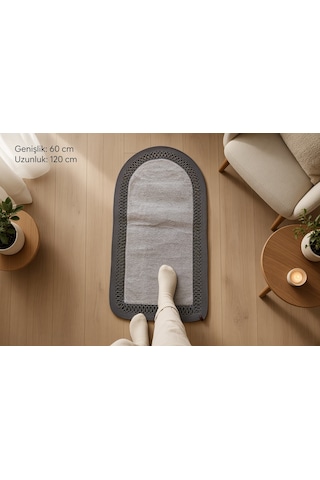 Nakkaş Home Peluşlu Jüt Gri Seccade 60x120 Yumuşak Dokulu Kaydırmaz Taban