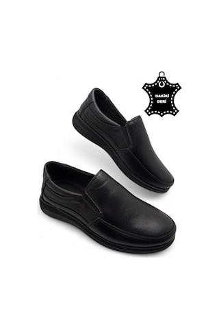 Erkek Mevsimlik Hakiki Deri Ultra Rahat Klasik Günlük Baba Ayakkabısı Siyah