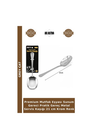 Premium Mutfak Eşyası Sunum Gereci Pratik Gereç Metal Servis Kaşığı 21 Cm Krom Renk