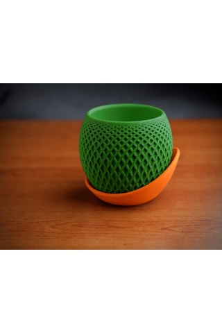 3d Baskı Küre Saksı - Kafes Dokulu İki Parçalı Dekoratif Saksı - Yeşil-turuncu Diğer
