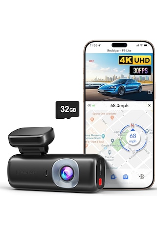 F9 Lite 4k Wifi Gps Araç Kamerası Adas Destekli Mini Araç İçi Kamera G-sensör & 24 Saat Park Modu