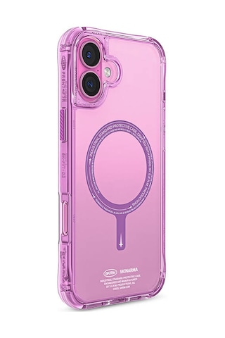 Apple iPhone 16 Plus Uyumlu Kılıf Magsafe Şarj Özellikli Şeffaf Airbag Tasarımlı Skinarma Saido Pembe