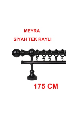 Meyra Demonte Başlıklı Ahşap Rustik Perde Askısı - Tek Raylı -siyah 175 Cm Siyah