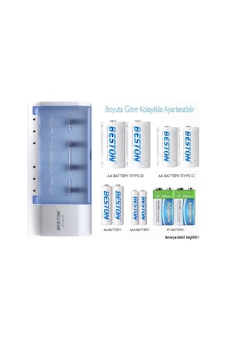 Beston Bst-c821bw Aa-aaa-c-d-9v-sc Universal Pil Şarj Cihazı Tüm Boylar İçin Kullanılabilir