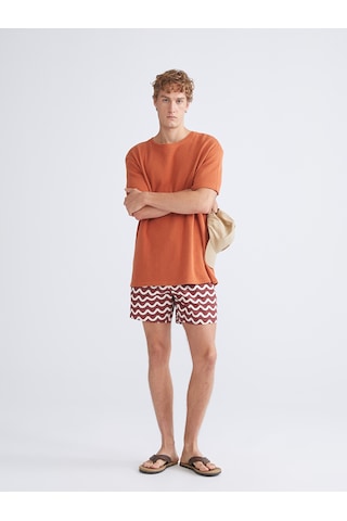 Lcw Swımwear Kırmızı Kısa Boy Desenli Erkek Deniz Şortu
