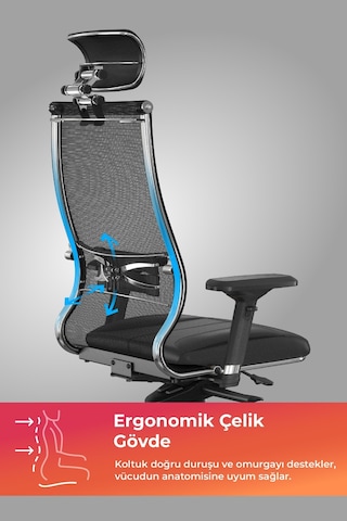Samurai Ergonomik Koltuk Bel Destekli, Tekerlekli, Yükseklik Ayarlı, Yönetici Koltuğu - 23.3.5.61 Çok Renkli