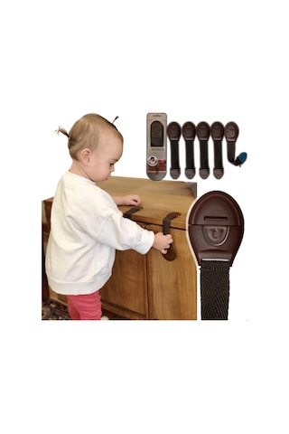 Çocuk Bebek Çekmece Dolap Güvenlik Kilidi Çok Amaçlı Kilit Kahverengi 5 Adet Çok Renkli