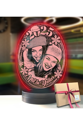 Yeni Yıl Kişiye Özel Resimli Oval Led Gece Lambası
