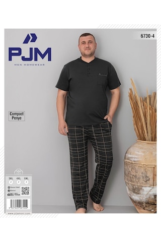 Pijamoni Erkek Battal Düğme Yaka Penye Kısa Kol Pijama Takımı 6730/4 - 1 Adet Siyah