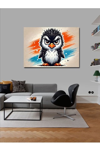Kanvas Tablo Öfkeli Penguen Ve Neon Renkler