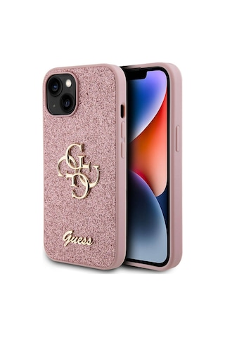 Apple Uyumlu iPhone 15 Kılıf Guess Lisanslı 4g Büyük Metal Logolu Glitter Kapak Siyah