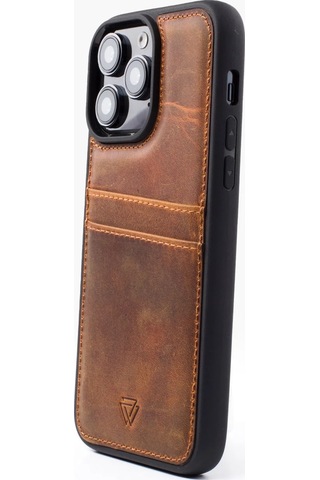 Zawa Apple iPhone 15 Pro Uyumlu Suni Deri Kartlık Arka Koruma Kılıf - Bordo