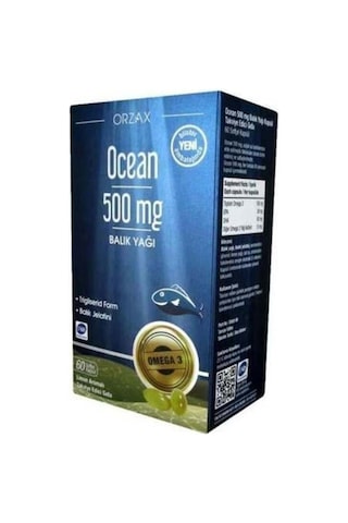 Ocean Omega-3 Balık Yağı 500 Mg 60 Kapsül Saf Balık Yağı İçeren Takviye Edici Gıda.