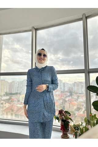 TOUCHE Denim Efektli Payet Gömlek Mavi