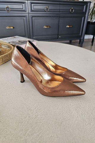10 1109 Topukla Kadın Kadeh Topuklu 8 Cm Topuklu Stiletto Ayakkabı Bakır