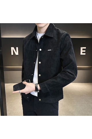 İlkbahar Ve Sonbahar İçin Yeni Üst Düzey Yaka Süet Erkek Ceketi Kahverengi