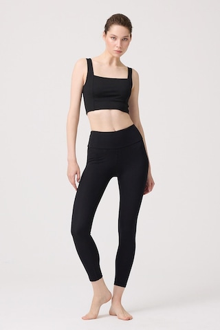 Siyah Şardonlu Yüksek Bel Kadın Spor Tayt SiYAH Siyah