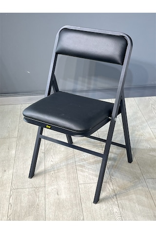 Hey 3'lü Katlanır Kamp Sandalyesi Piknik Sandalyesi Siyah Deri Siyah