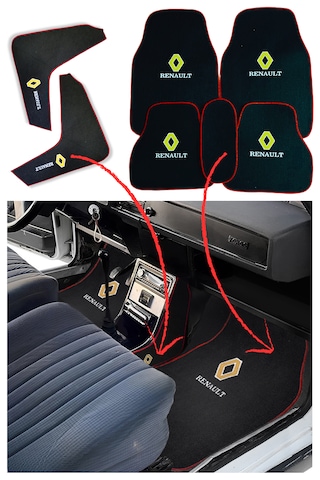 Renault 12 Toros Nakış İşlemeli Araç Oto Halı Paspas Torpido Vites Orta Konsol Yan Kaplama Halısı
