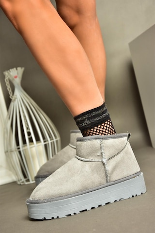 Fox Shoes R612033402 Süet İçi Tüylü Kalın Tabanlı Yarım Kadın Bot Gri