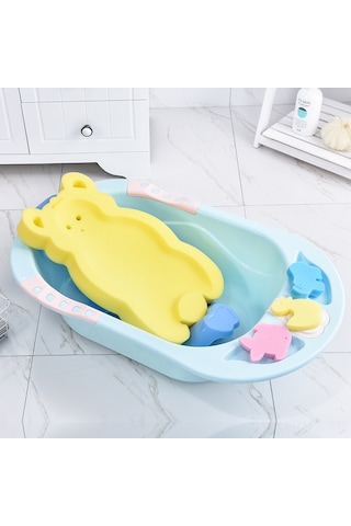 Suofeng Yeni Doğanlar İçin Kaymaz Banyo Matı - Bebek Banyo Rafı Oluşturucu, Konforlu Ve Güvenli Sprey Mavi, 3 Adet Sabun Spreyi Hediye, 5 Cm