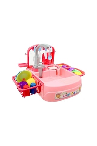 Bulaşık Yıkama Seti - Pilli Su Akıtan Modern Lavabo Pembe Bulaşık Yıkama Seti - Pilli Su Akıtan Modern Lavabo Pembe