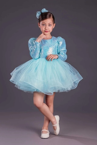 Uzun Kol Balerin Elbise Tütü Etek Pul Payetli Turkuaz