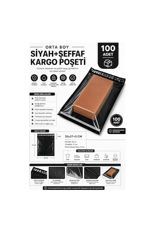 Northcity Orta Boy Siyah Şeffaf Kargo Poşeti 30x37+5 Cm 100 Adet