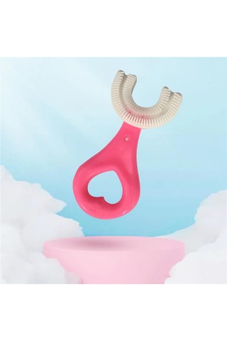 Çocuk Diş Fırçası U Şeklinde Pratik Bebek Diş Fırçası Saplı 2-6 Yaş Pembe 360 Derece Dönebilen Diğer