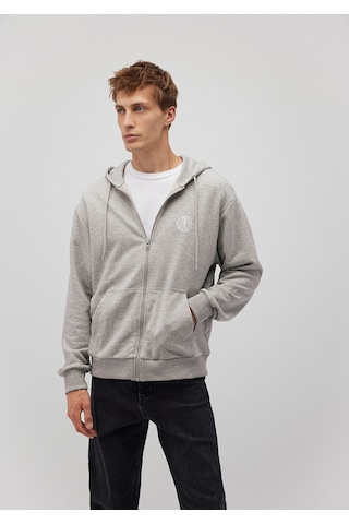 Mavi - M Nakışlı Fermuarlı Kapüşonlu Gri Sweatshirt 0s10193-80196 Gri