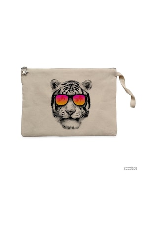 Zepplin Giyim Güneş Gözlüklü Kaplan Clutch Astarlı Cüzdan / El Çantası Krem